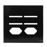 Placa p/ 4 Interruptors + Tomada dupla 4x4 - Novara glass Preto Brilhante